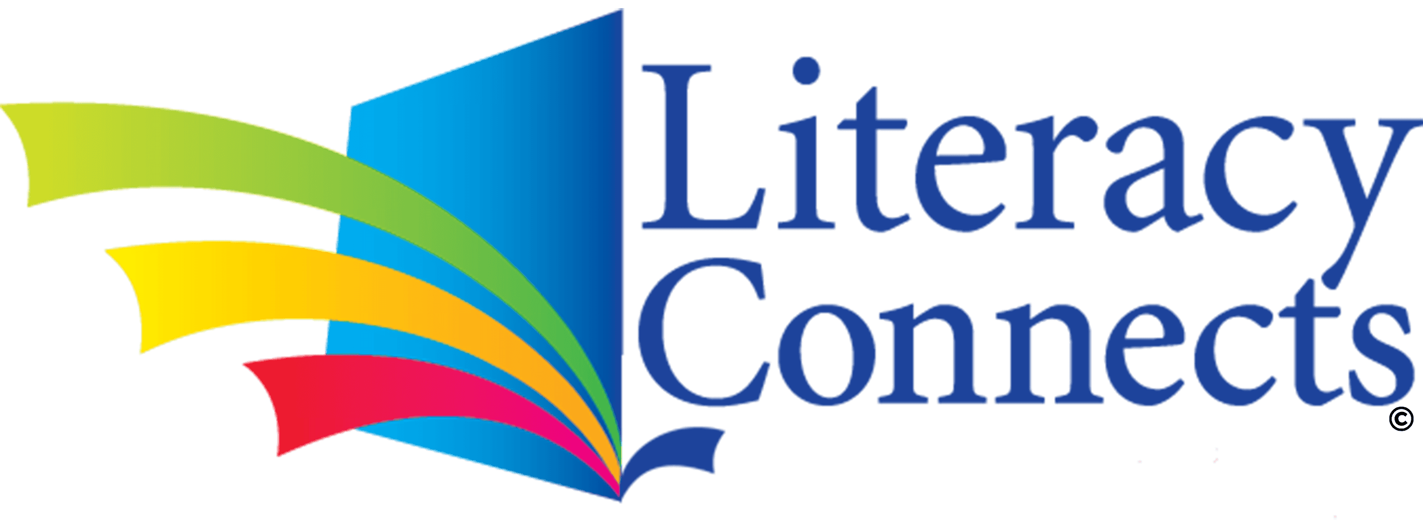 Colorful open book logo representing volunteer management and literacy programs.