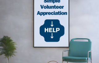 Simple volunteer appreciation help sign in a doctors waiting room with a chair and magazines in a basket on the floor