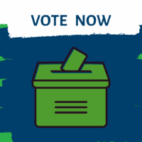 ballot box with paper slip hanging out