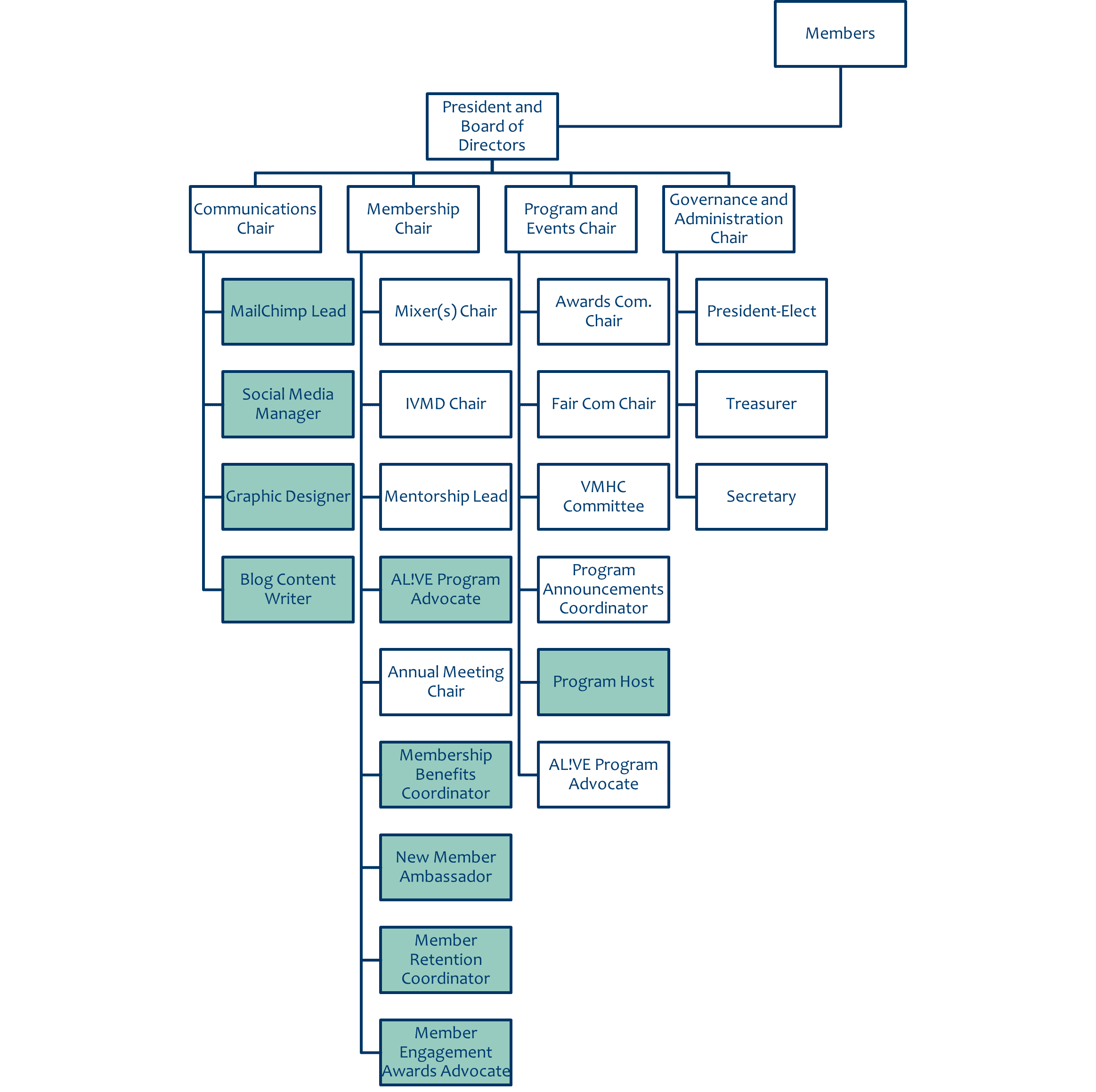 Diagram of volunteer leadership structure in SAVMA